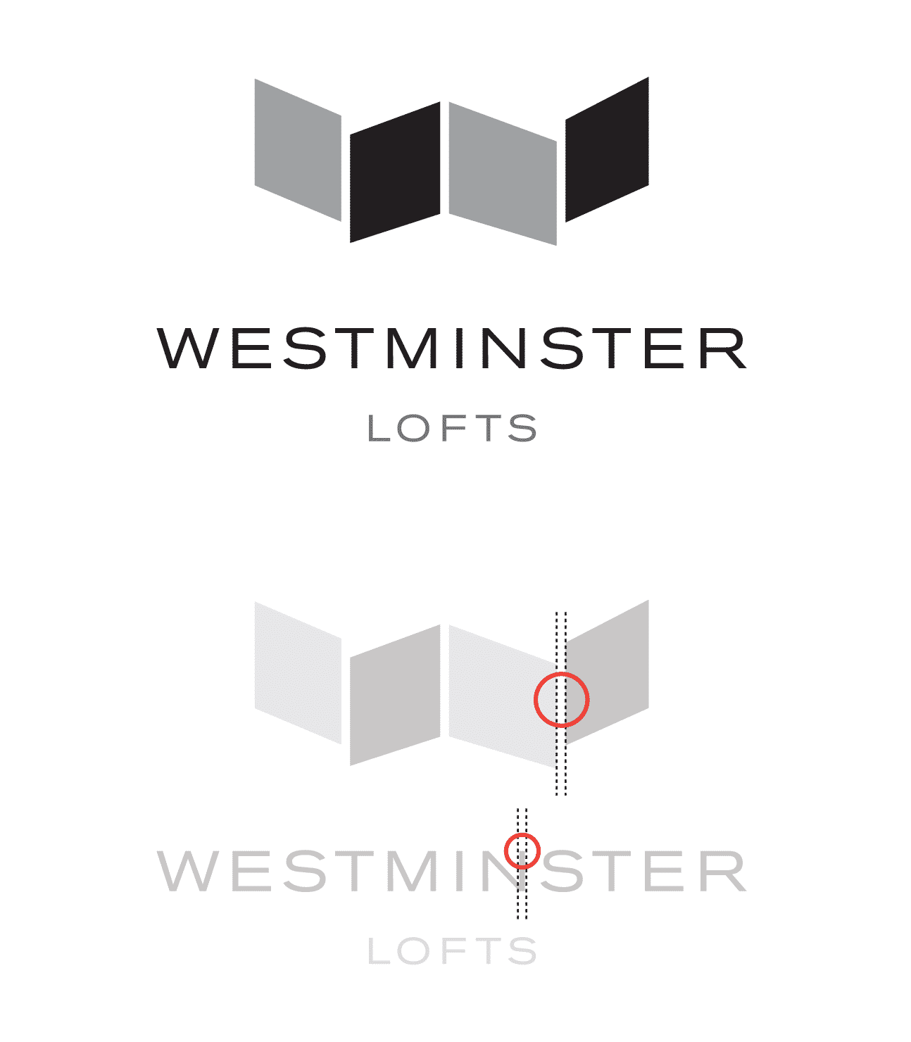 Matching the font to the negative space in the logo icon of Westminster Lofts