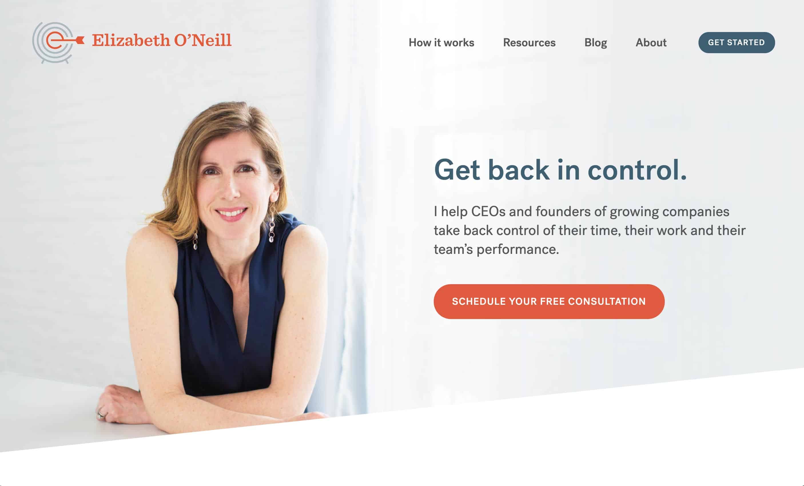 Elizabeth O'Neill homepage above the fold