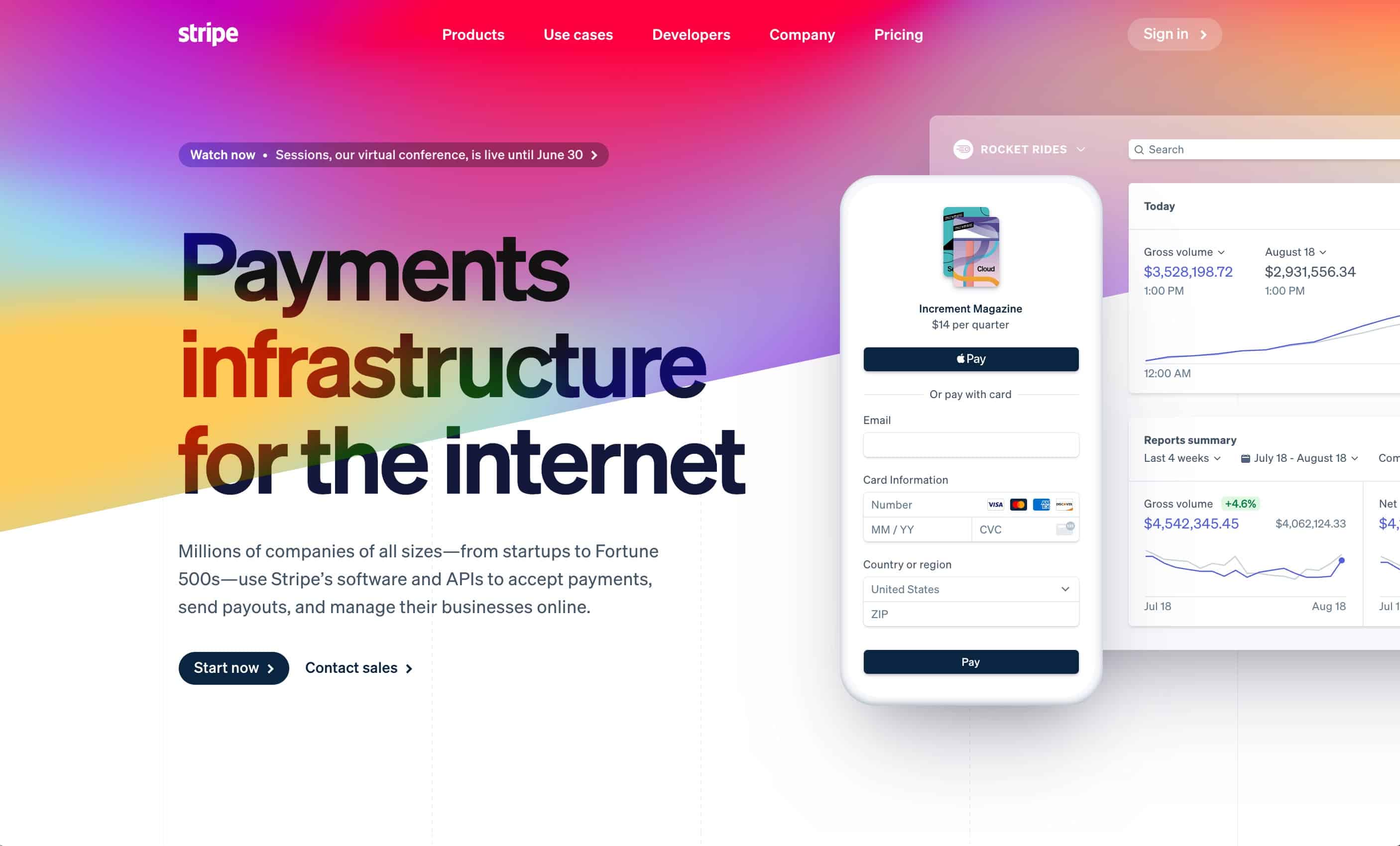 Stripe homepage above the fold