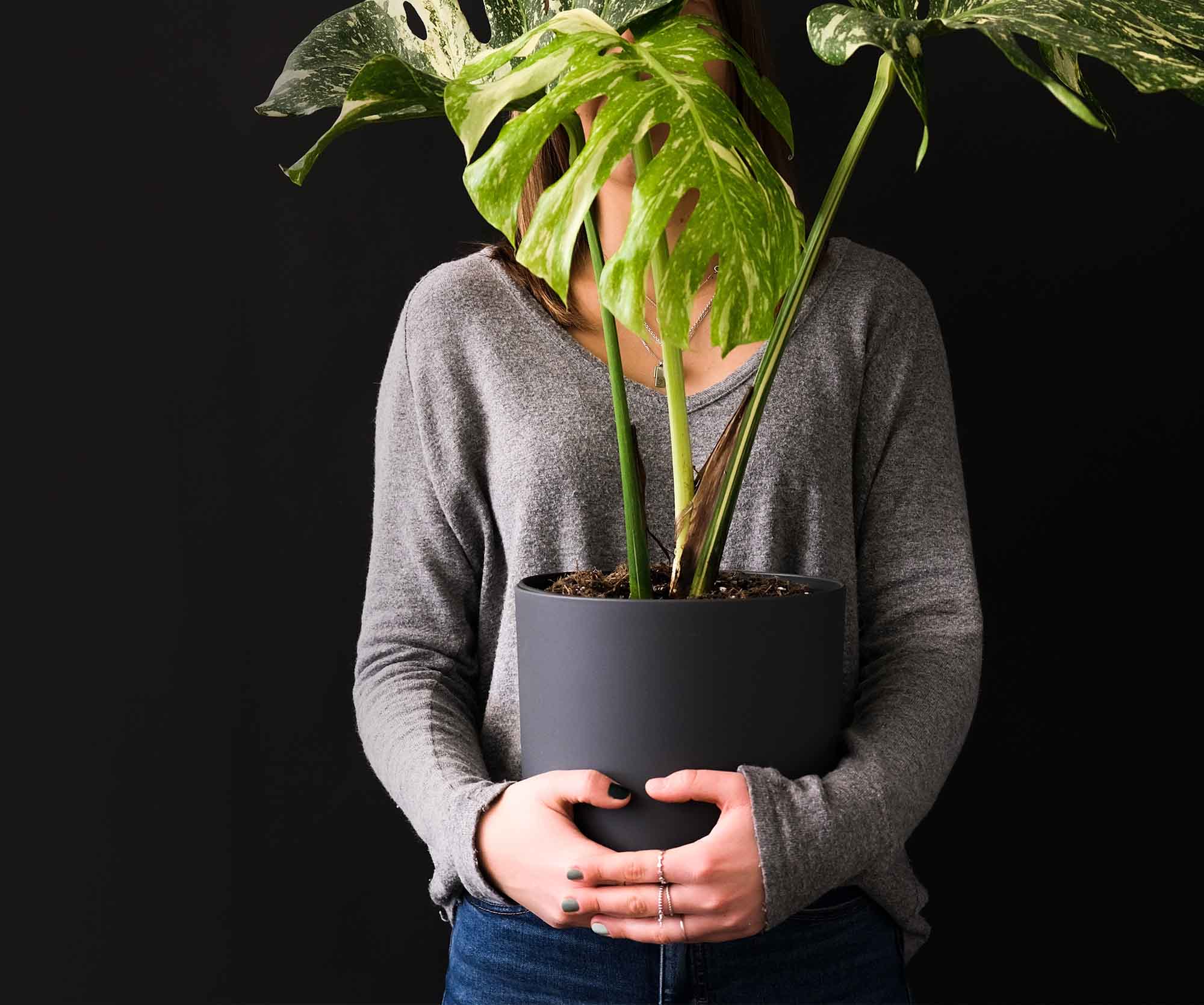 Woman holding green plant